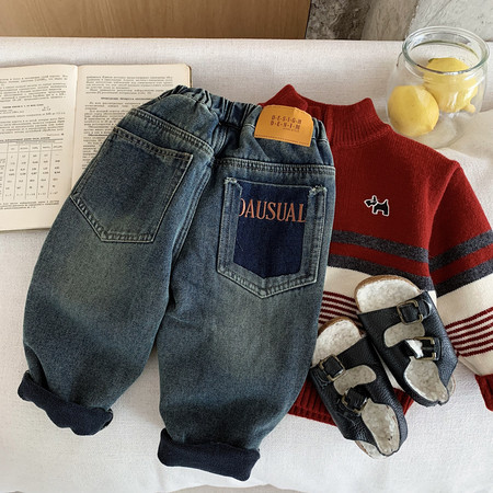 仟诺服饰&仟诺服饰&k681字母加绒牛仔裤