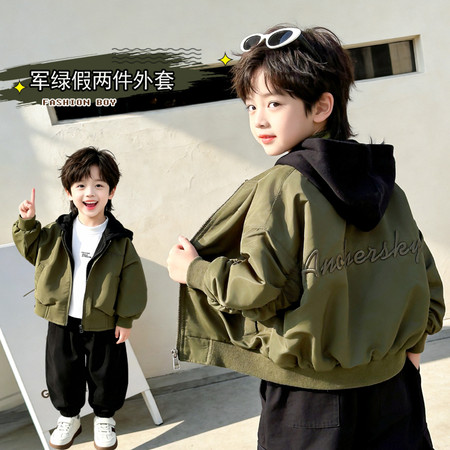 仟诺服饰&仟诺服饰&s1711假两件军绿外套