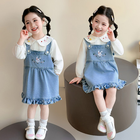 畅童谣&畅童谣&卡通衬衫刺绣背带裙两件套