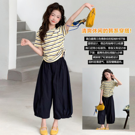 潮品屋&潮品屋&横条纹短袖套装