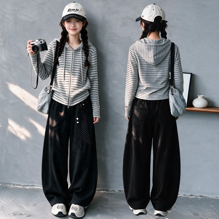 潮品屋&潮品屋&条纹外套套装2