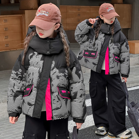 阿沐沐&阿沐沐&MY2568女童渐变条纹棉衣