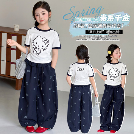 喜番&喜番&TZ0022印KT猫花边裤套装