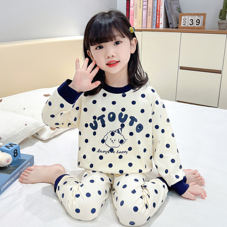 焕庆童装&焕庆童装&2526款女童纯棉点点狗长袖套装