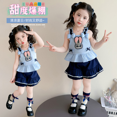 萱小糯&萱小糯&吊带兔子短裤套装