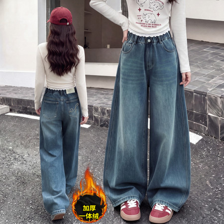 小羽家&小羽家&C62口袋刺绣阔腿裤加绒款