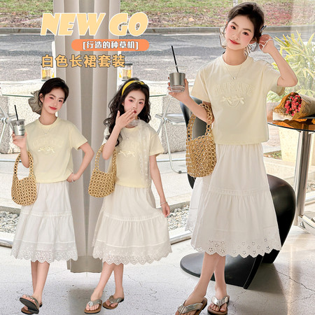 萱尚潮童&萱尚潮童&F039款花边蝴蝶结半身裙套装