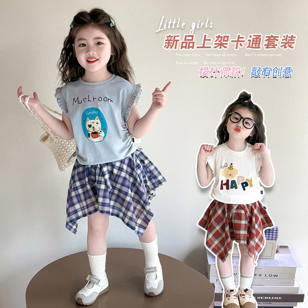 小福星kids&小福星kids&25056印花格子裙裤套装