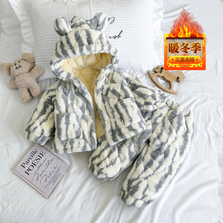 卓越童仓&卓越童仓&8083款三层夹棉连帽小耳朵套装-平拍