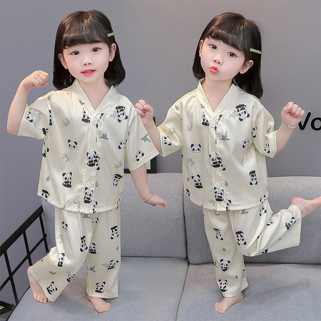卓越童仓&卓越童仓&8018款冰丝熊猫睡衣套装女童