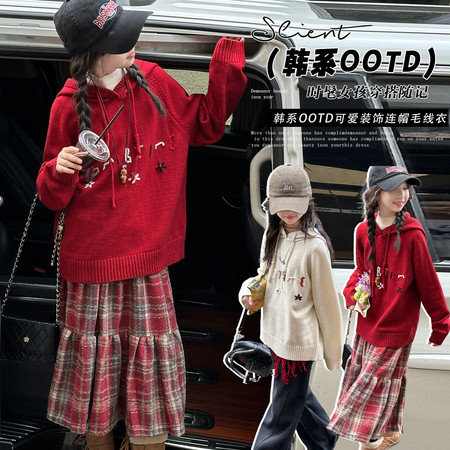 瑾一家&瑾一家&m08字母小花连帽毛衣