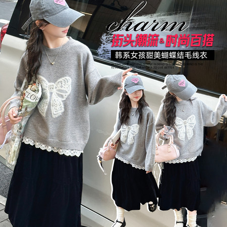 瑾一家&瑾一家&m11蝴蝶结花边毛衣