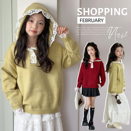 瑾一家&瑾一家&m27花边连帽毛衣