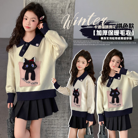 瑾一家&瑾一家&m28猫咪贴布毛衣