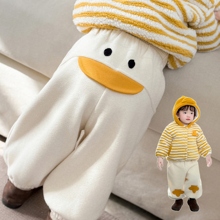 欣童&欣童&刺绣卡通加绒卫裤