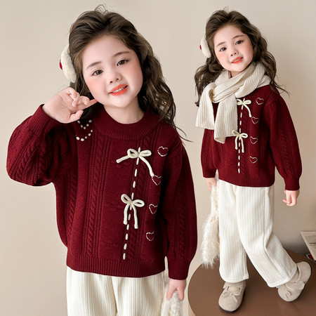 嘉艺童装&嘉艺童装&2521款蝴蝶结毛衣