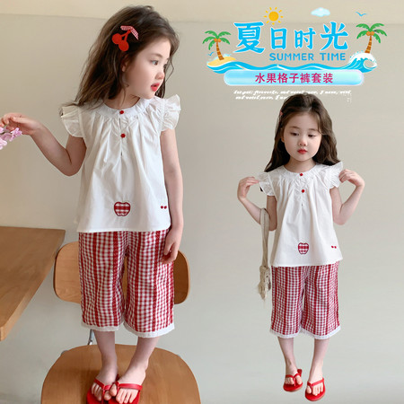 妞妞潮品&妞妞潮品&C-2水果刺绣格子裤套装