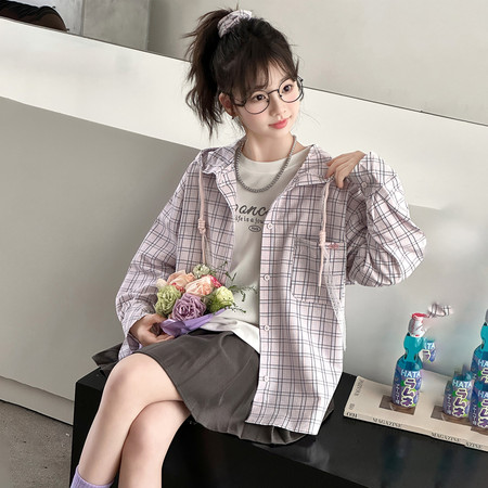 薇薇公主&薇薇公主&连帽格子衬衫两件套