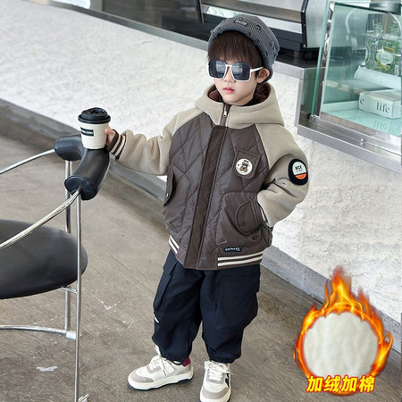 阿木童&阿木童&8076小熊标连帽毛毛外套--