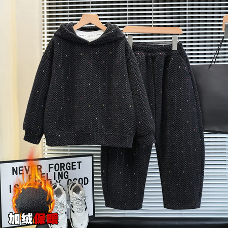 小豆潮品&小豆潮品&25D33款条面料纹刺绣连帽弯刀裤套装