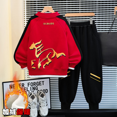 小豆潮品&小豆潮品&25D35款马字印花拼色卡绳双杆裤套装