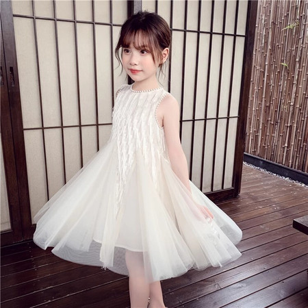 非凡衣族&非凡衣族&抖音2025爆款女童流苏珍珠无袖公主裙