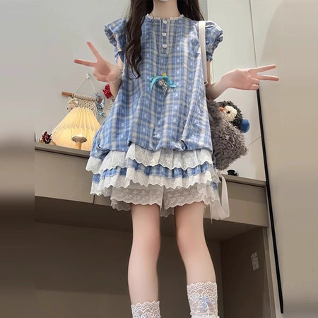 非凡衣族&非凡衣族&抖音款夏款成人亲子装女童连衣裙蕾丝裤套装