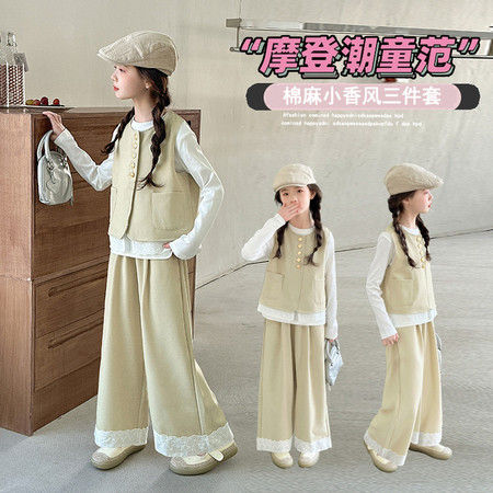 非凡衣族&非凡衣族&秋款女大童新款2025棉麻西装马甲三件套