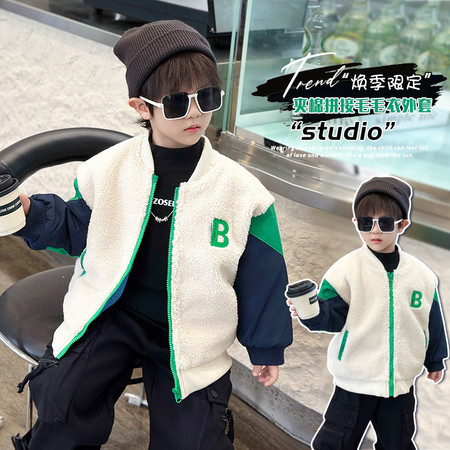 仟之依童装厂&仟之依童装厂&sy-682字母休闲毛毛外套模特图