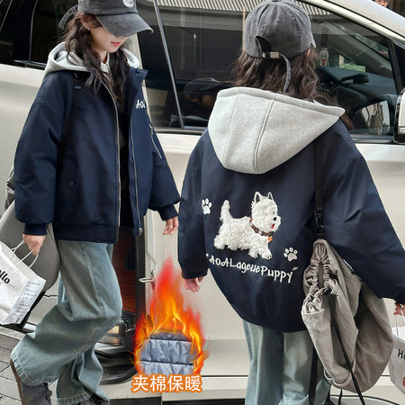 依凡童装&依凡童装&2517小狗立体刺绣女童棒球棉衣