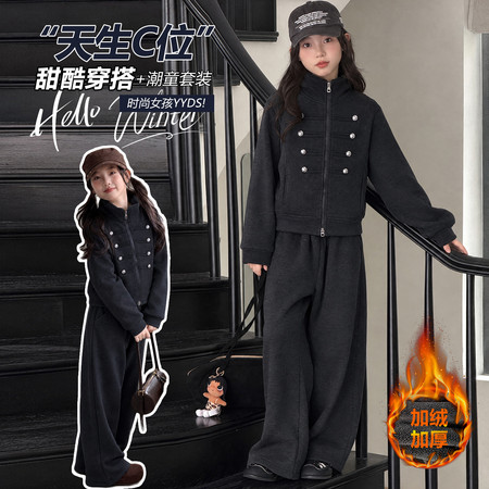 嘉贝琪&嘉贝琪&冬季加厚双排扣拿破仑糯米裤套装