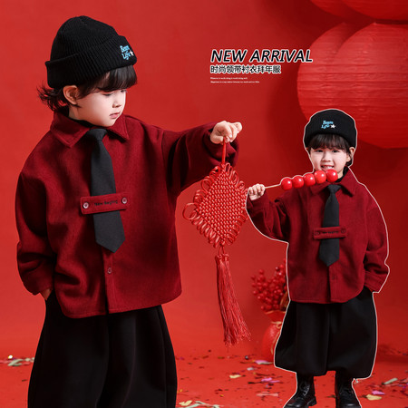 小葫芦童装&小葫芦童装&XHL27-时尚领带衬衣拜年服