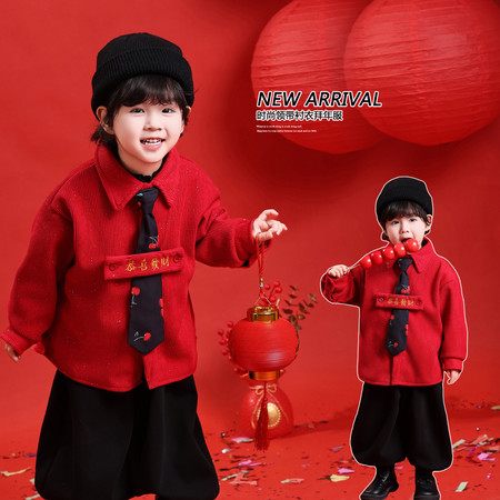 小葫芦童装&小葫芦童装&XHL28-时尚领带衬衣拜年服