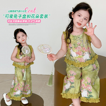 小胖丫童装&小胖丫童装&盘扣花朵兔子套装