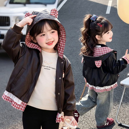 小甜心&小甜心&红格子带帽皮衣