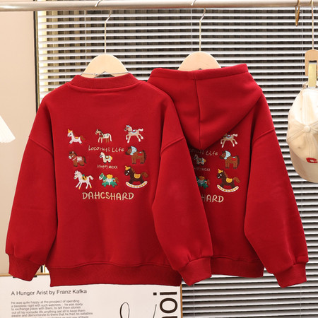 木橙西西童装&木橙西西童装&X281红色加绒卫衣