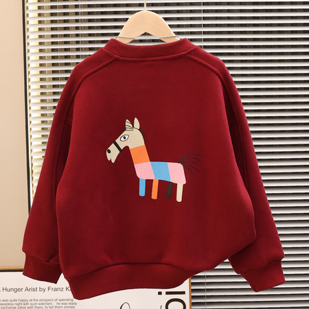 木橙西西童装&木橙西西童装&X295红色加绒卫衣