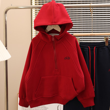 木橙西西童装&木橙西西童装&X-290红色加绒卫衣