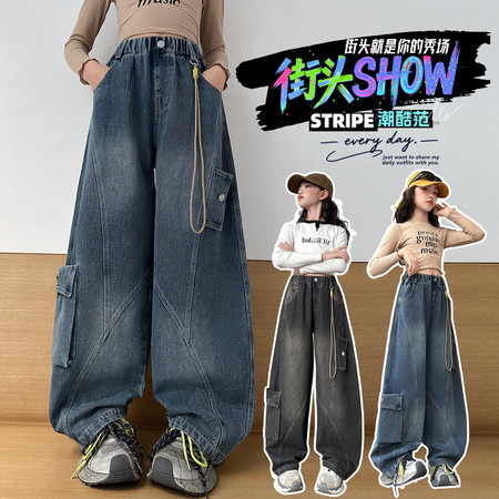 安琪潮童&安琪潮童&9938拼接工装牛仔裤