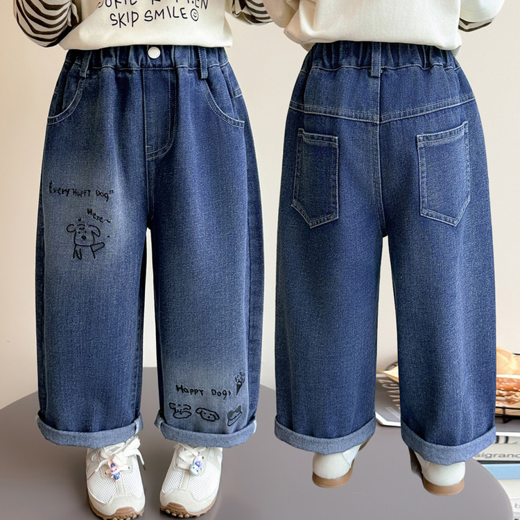 Girls' Embroidered Puppy Jeans