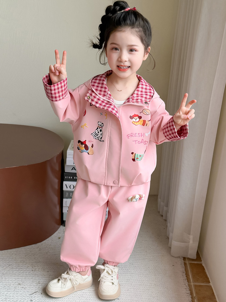Girls' Plaid Hooded Puppy Outfit Set