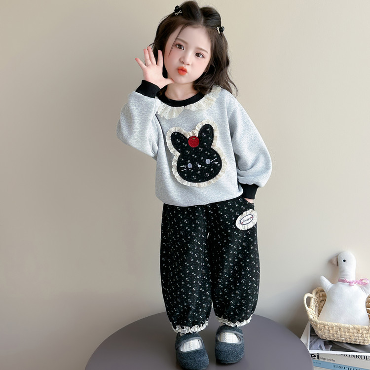 Girls' Bunny Floral Ruffle Sweatshirt Set