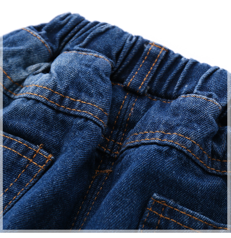 哈唯嘉&加绒三角破洞牛仔长裤蓝色