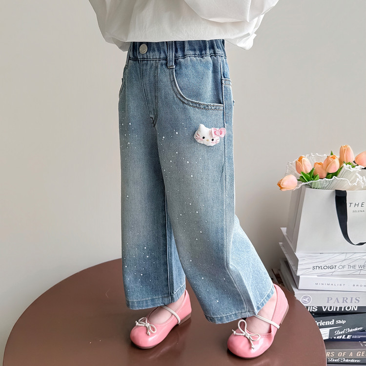 Girls' Rhinestone Heart Wide-Leg Pants