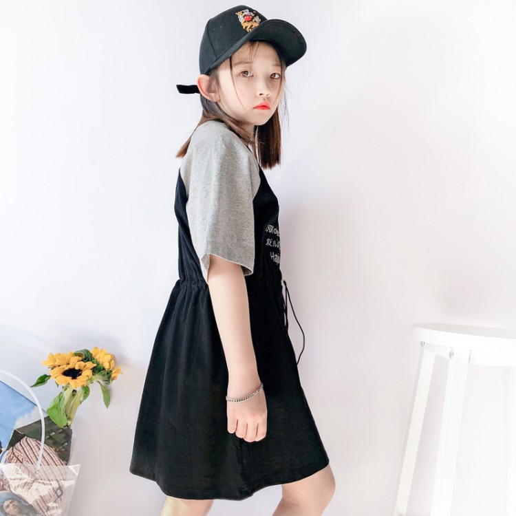 火树&h拼接束腰连衣裙