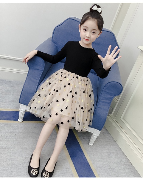 【小黑米 xhmtz200218】小黑米&长袖五角星连衣裙-童装批发采购_-货