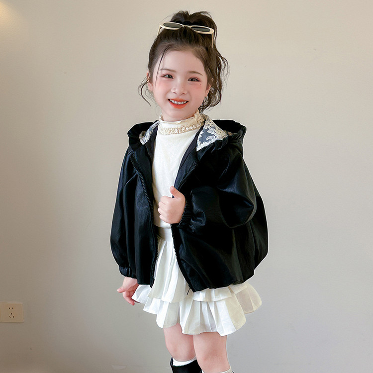 Girls' Hooded Faux Leather Jacket
