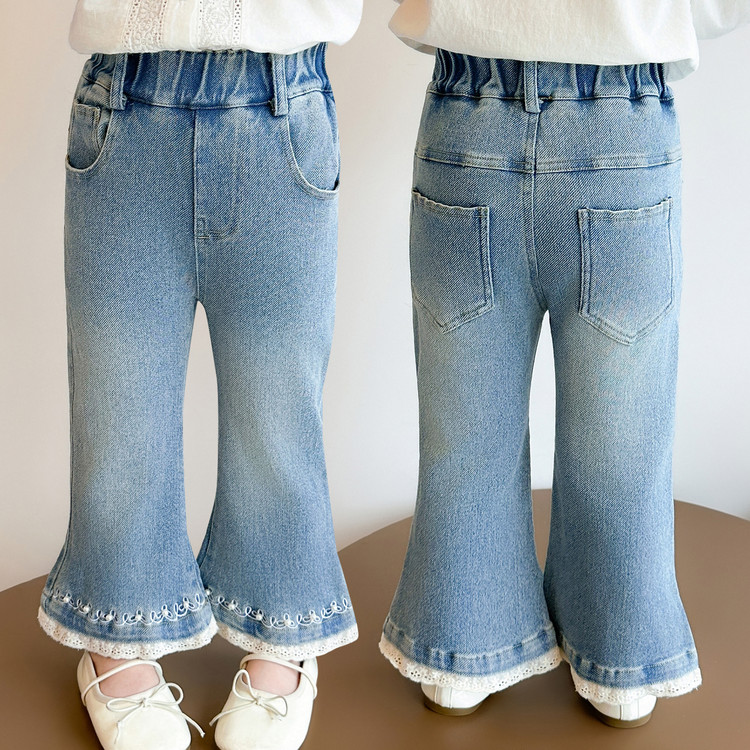 Girls' Pearl-Trimmed Denim Jeans