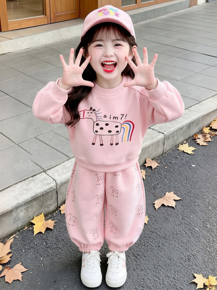 Girls' Rainbow Horse Graphic Outfit Set