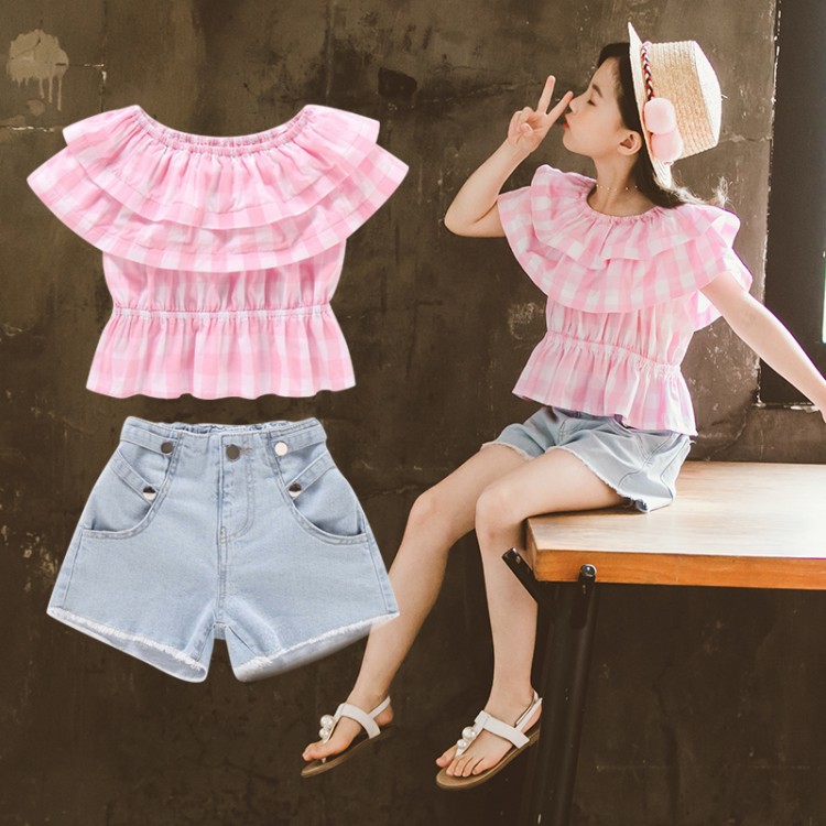 小米粒童装&2030款粉格子套装